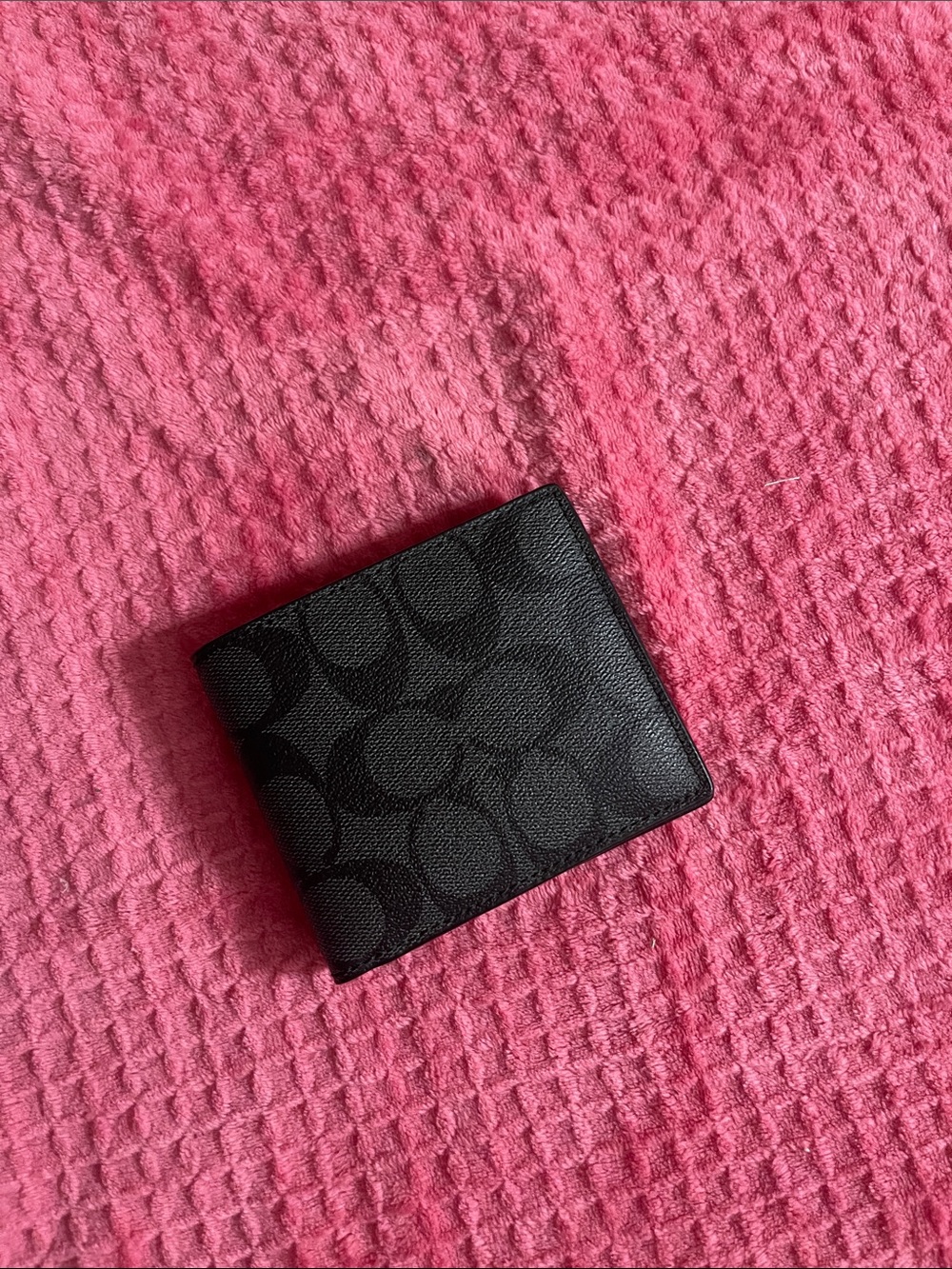 Coach Men's Signature Two-Tone Black Card Holder Wallet